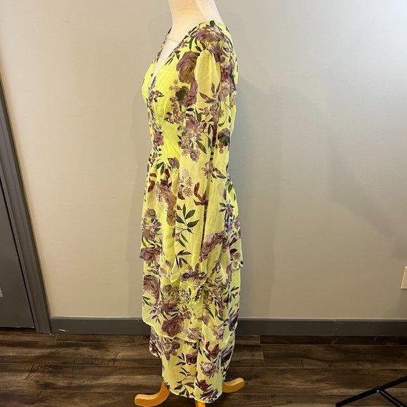 NWOT FOURTEENTH PLACE Ella Long Sleeve Chiffon Tiered Maxi Dress in Yellow Bouqu - Picture 6 of 11